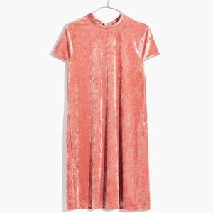 Madewell Crushed Velvet Mockneck Dress | Size Small | Blush Pink Tie-Back